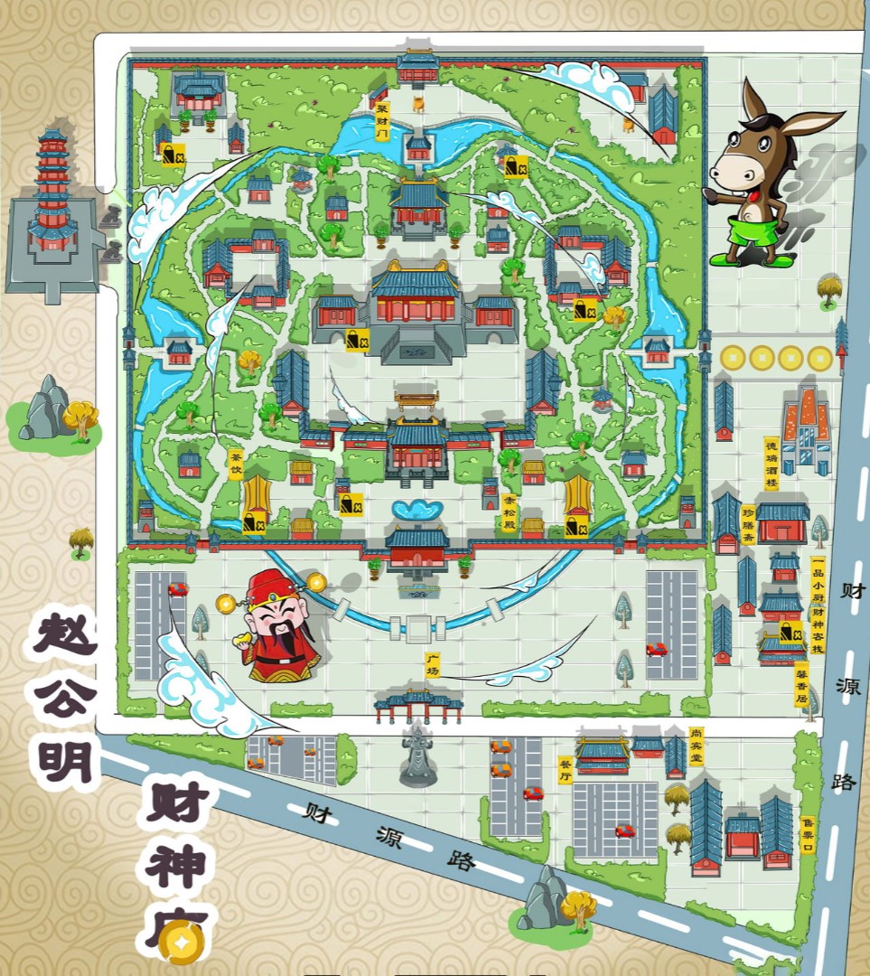 大武口寺庙类手绘地图